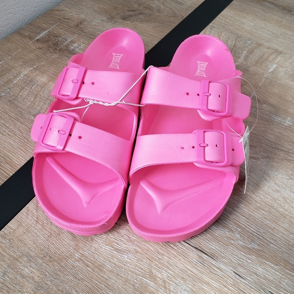 pink double buckle sandals